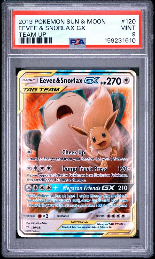 2019 Pokemon Sun & Moon Team Up Eevee Snorlax Holo #120/181 PSA 9