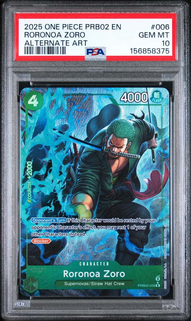 One Piece Roronoa Zoro Alternate Art PRB02-006 PSA 10 Gem Mint