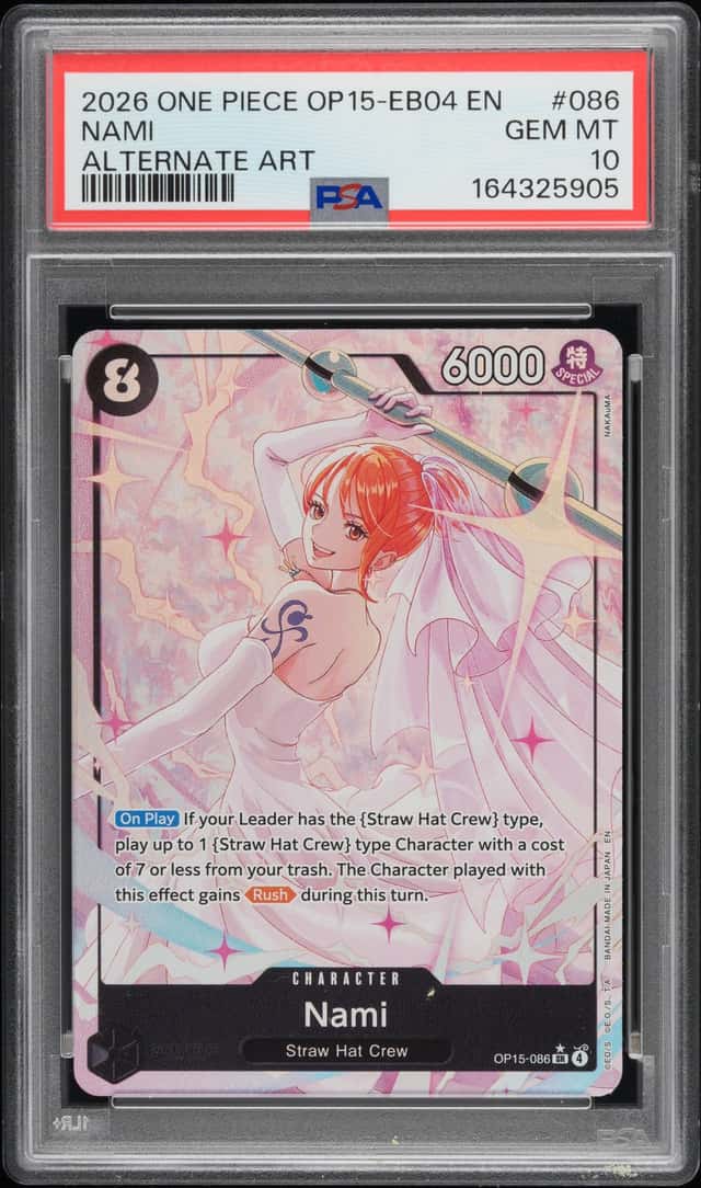 2026 ONE PIECE OP15-EB04-ADVENTURE ON KAMI'S ISLAND ALTERNATE ART NAMI PSA 10