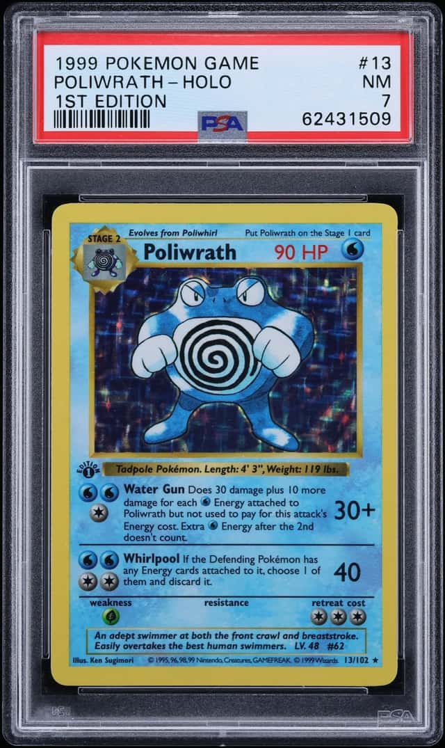 1999 Pokemon Base Set Shadowless 1st Edition Holo Poliwrath #13 PSA 7 NRMT