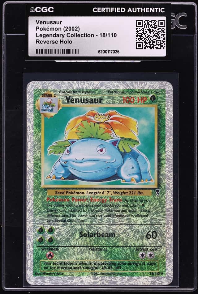 2002 Pokemon Legendary Collection Reverse Holo Venusaur #18 CGC AUTH
