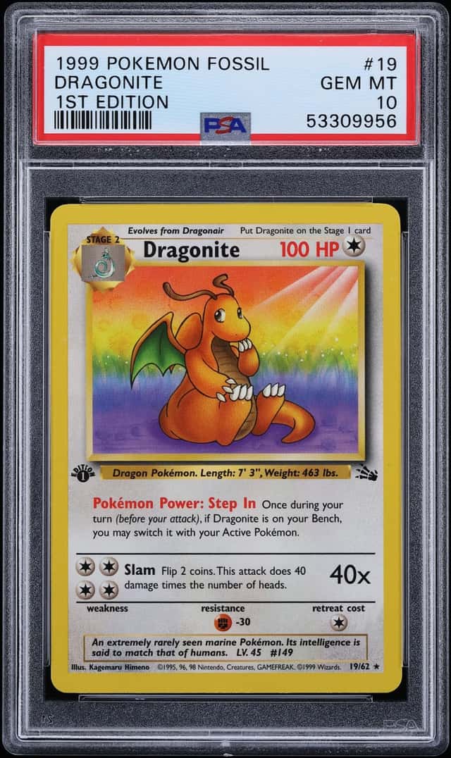 1999 Pokemon Fossil 1st Edition Dragonite #19 PSA 10 GEM MINT