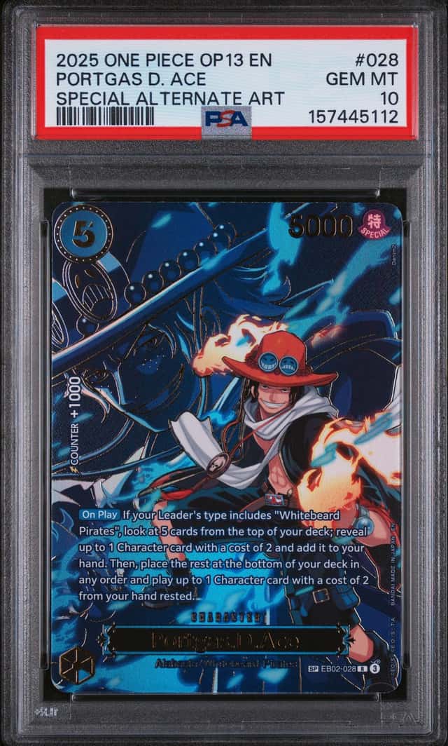 ONE PIECE PORTGAS D. ACE SPECIAL ALT ART OP13-CARRYING ON HIS WILL #028 PSA 10