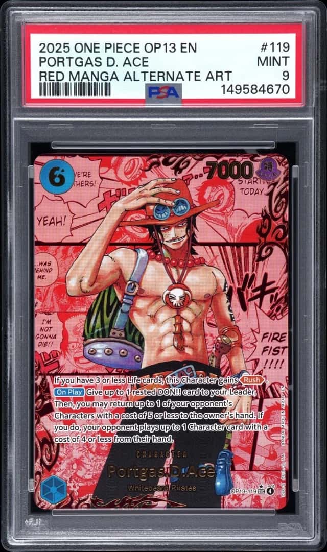 2025 ONE PIECE PORTGAS D. ACE RED MANGA ALT OP13-CARRYING ON HIS WILL #119 PSA 9