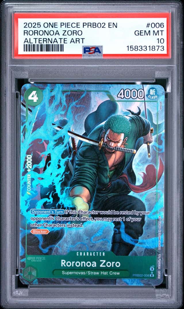 2025 ONE PIECE PRB02-PREMIUM BOOSTER ALTERNATE ART #006 RORONOA ZORO PSA 10