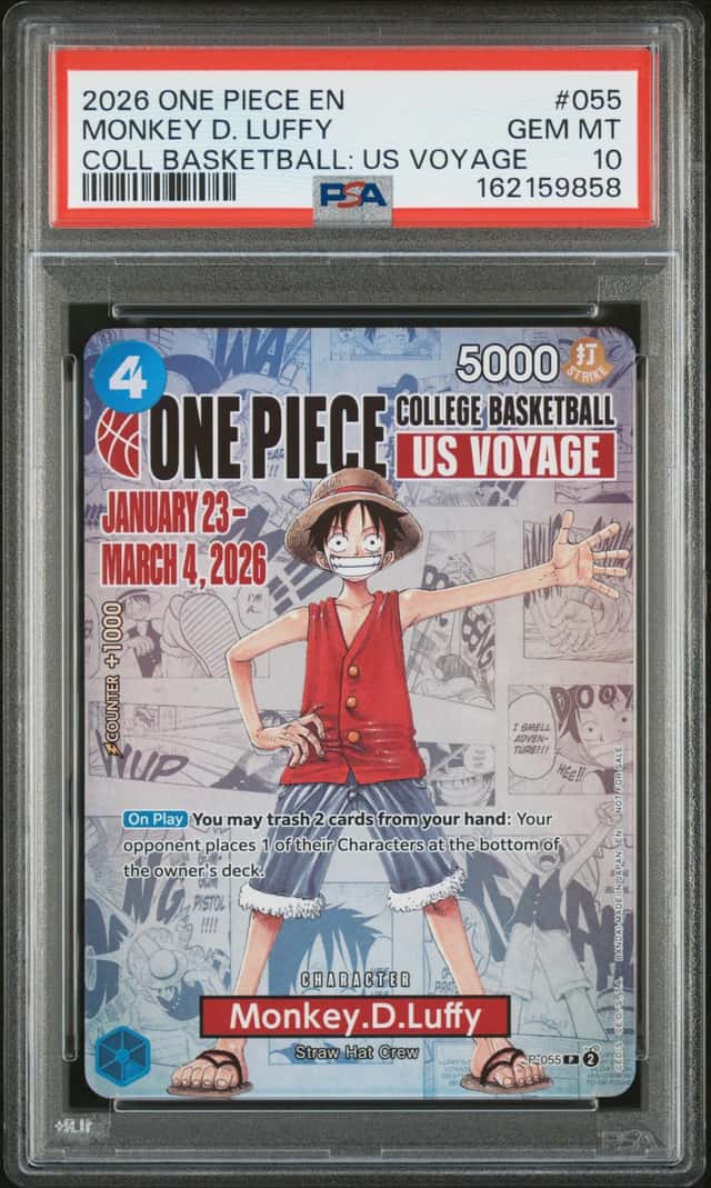 2026 ONE PIECE PROMOS COLLEGE BASKETBALL U.S VOYAGE #055 MONKEY D. LUFFY PSA 10