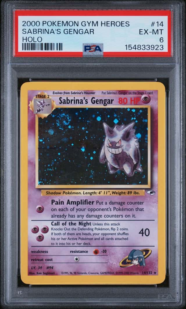 VINTAGE POKEMON CARD 2000 GYM HEROES HOLO #14 SABRINA'S GENGAR PSA 6 SWIRL FRESH