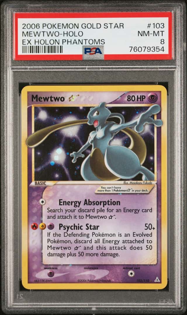 POKEMON MEWTWO GOLD STAR HOLO 2006 EX HOLON PHANTOMS #103 PSA 8