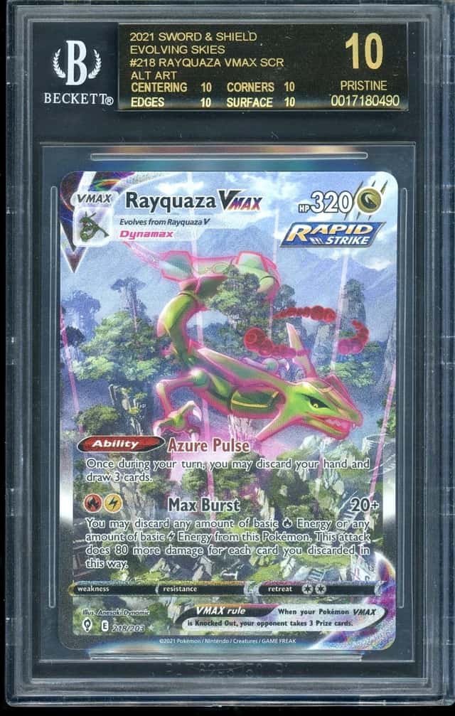 Pokemon SWSH Evolving Skies Rayquaza VMAX Secret #218 BGS 10 BLACK LABEL POP 40
