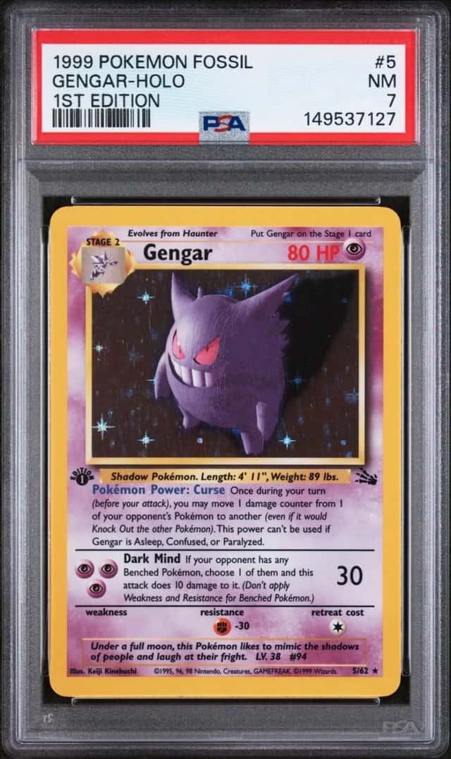 1999 POKEMON FOSSIL 1ST EDITION #5 GENGAR-HOLO PSA 7