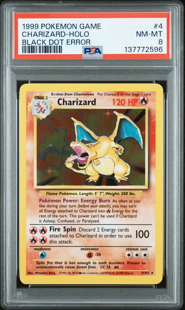 1999 POKEMON BASE SET CHARIZARD-HOLO BLACK DOT ERROR PSA 8