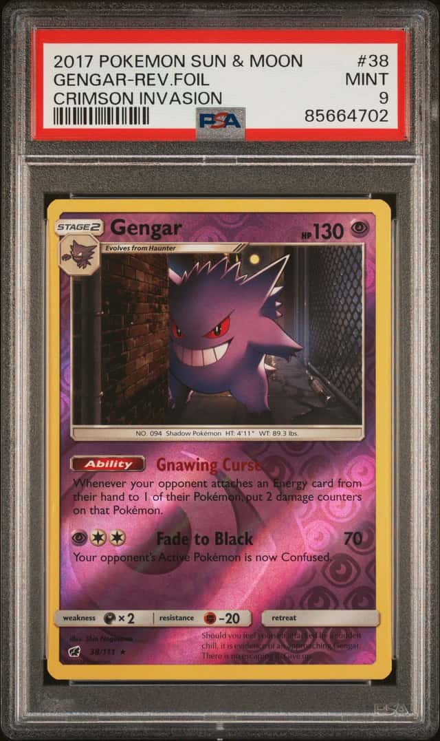 2017 Pokemon Sun & Moon Crimson Invasion #38 Gengar Reverse Foil PSA 9