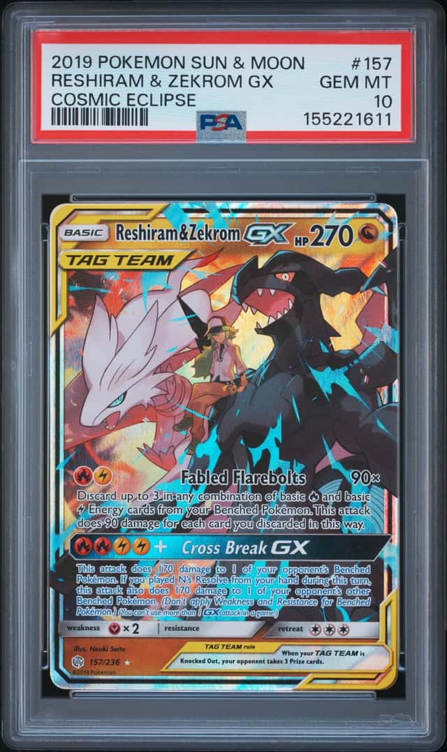 2019 Pokemon Sun & Moon Cosmic Eclipse Reshiram & Zekrom GX PSA 10 GEM MINT