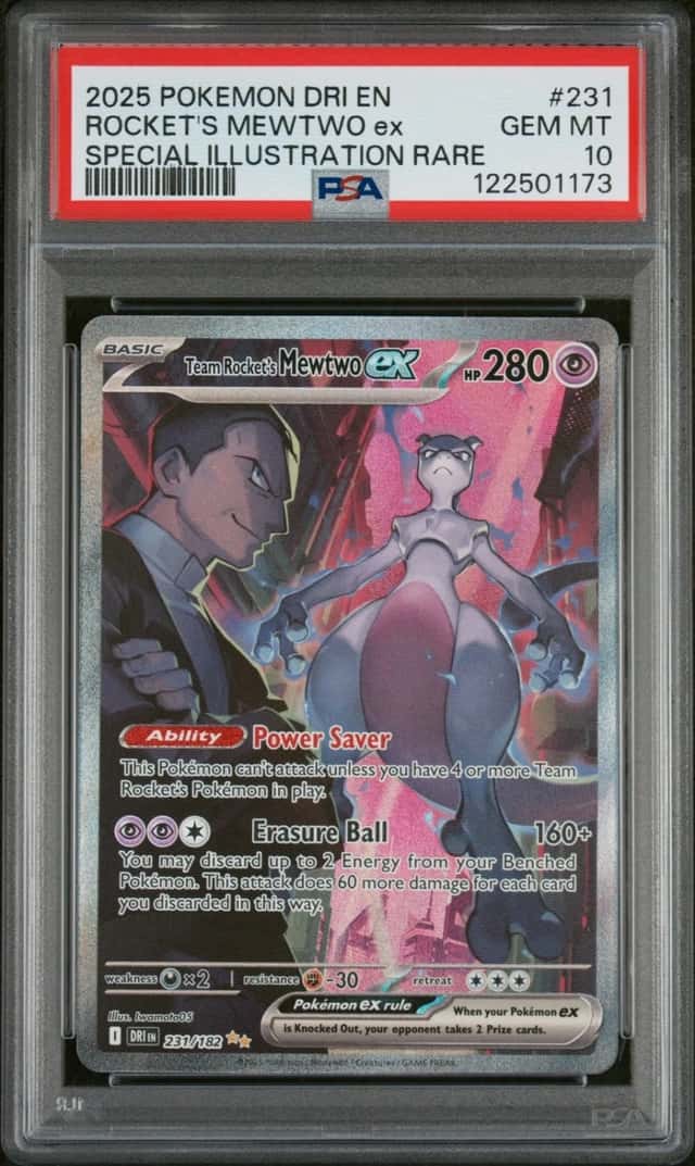 2025 POKEMON DESTINED RIVALS ILLUSTRATION RARE TEAM ROCKET'S MEWTWO EX PSA 10