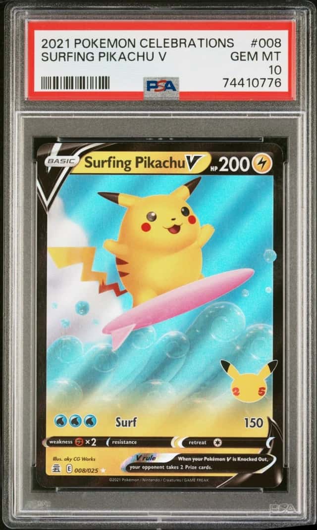 2021 POKEMON CELEBRATIONS #008 SURFING PIKACHU V PSA 10