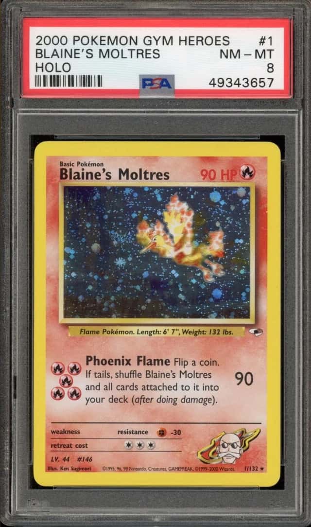 Pokemon Blaine's Moltres Gym Heroes Unlimited 1/132 Holo PSA 8