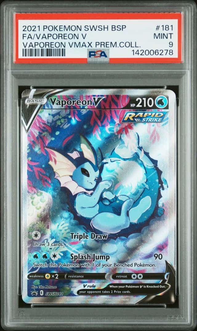 2021 POKEMON SWSH BLACK STAR PROMO #181 FULL ART/VAPOREON V PSA 9