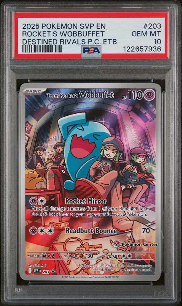 2025 Pokemon SV Promo Team Rocket's Wobbuffet Center Pokemon Center #203b PSA 10