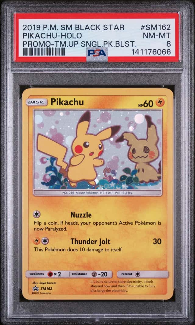 2019 POKEMON SM BS PROMO TEAM UP 1-PACK BLISTER #SM162 PIKACHU HOLO PSA 8