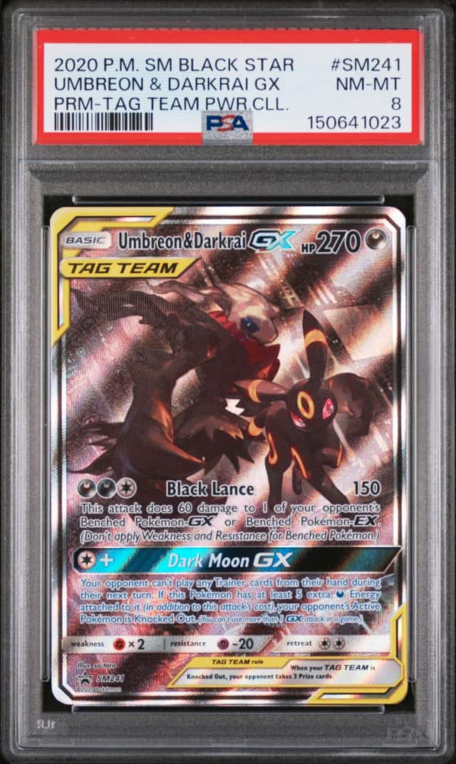 PSA 8 Umbreon & Darkrai GX TAG TEAM Holo Promo SM241 2020 SM Black Star