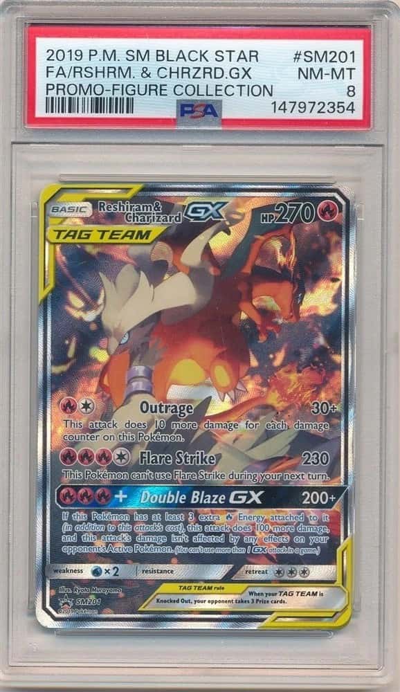 RESHIRAM & CHARIZARD GX 2019 POKEMON BLACK STAR #SM201 FULL ART SP PSA 8 NM-MT