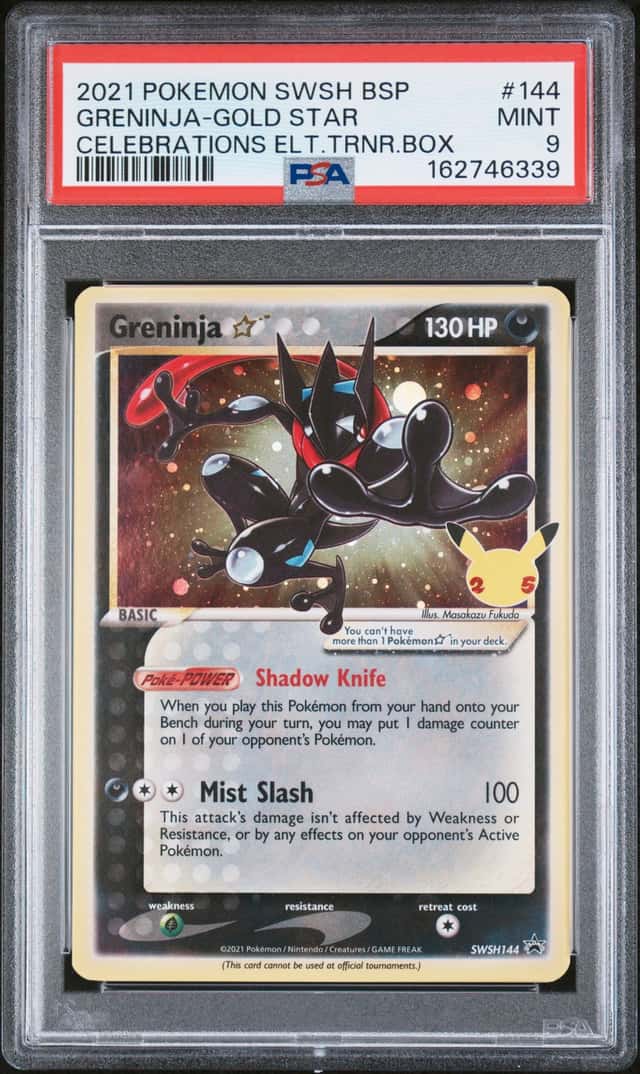 POKEMON GRENINJA 2021 SWSH BLACK STAR PROMO #144 GOLD STAR CELEBRATIONS PSA 9