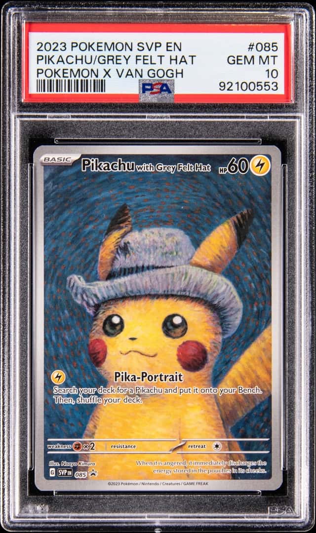 2023 Pokemon Scarlet & Violet Promo Pokemon x Van Gogh #085 Pikachu Grey Felt Hat - PSA GEM MT 10