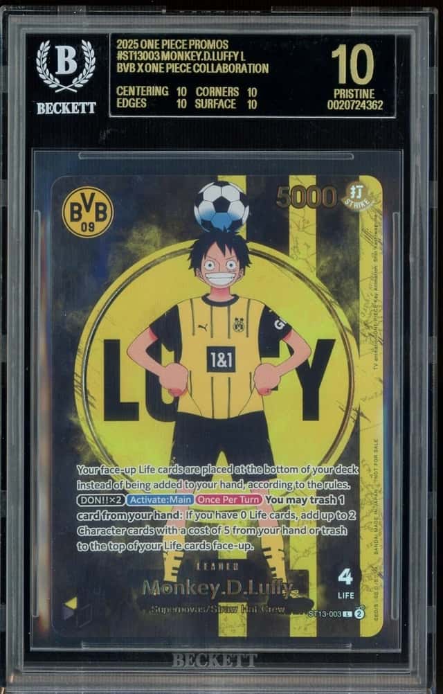 2025 BVB X ONE PIECE MATCH DAY PROMOS #003 MONKEY D. LUFFY BGS 10 BLACK LABEL