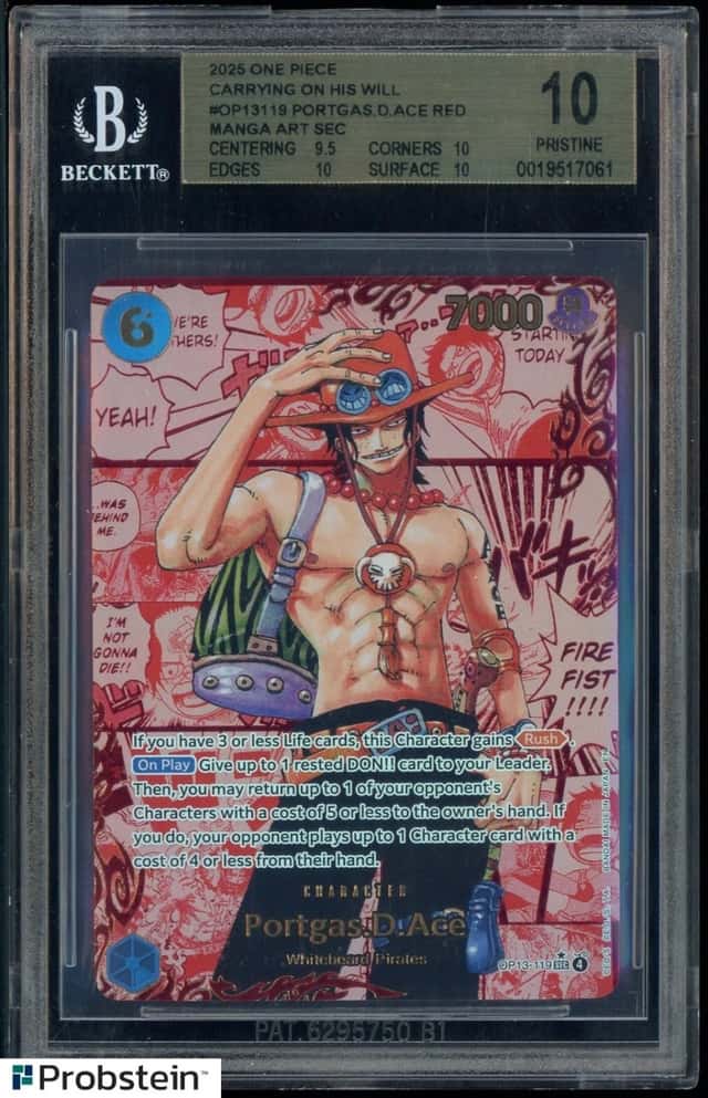 2025 One Piece English OP13-119 Portgas D Ace Red Manga Alt Art BGS 10 PRISTINE