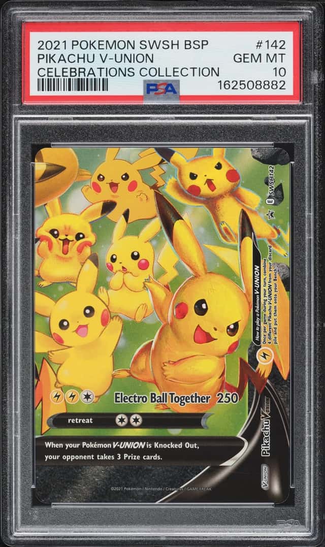 2021 Pokemon Sword & Shield Promo Celebrations Holo Pikachu V-UNION #SWSH142 PSA 10 GEM MINT