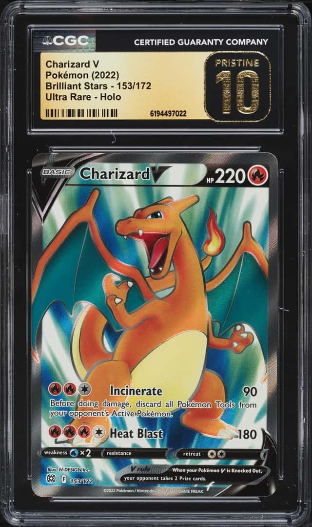 2022 Pokemon Sword & Shield Brilliant Stars Full Art Charizard V #153 CGC 10 PRISTINE