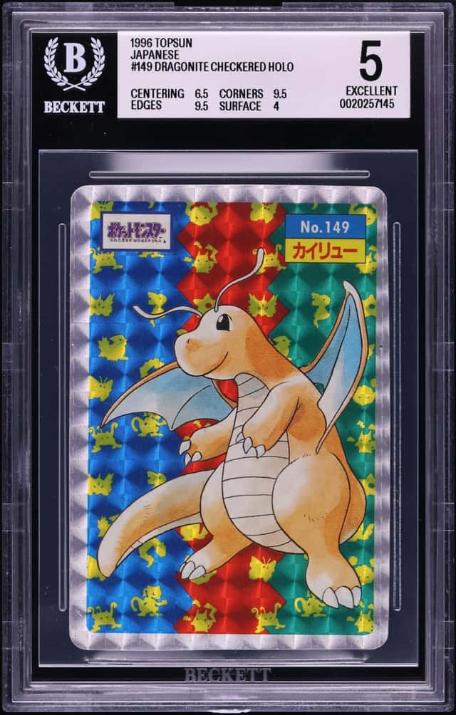 1996 Pokemon Japanese Topsun Checkered Holo Dragonite #149 BGS 5 EX