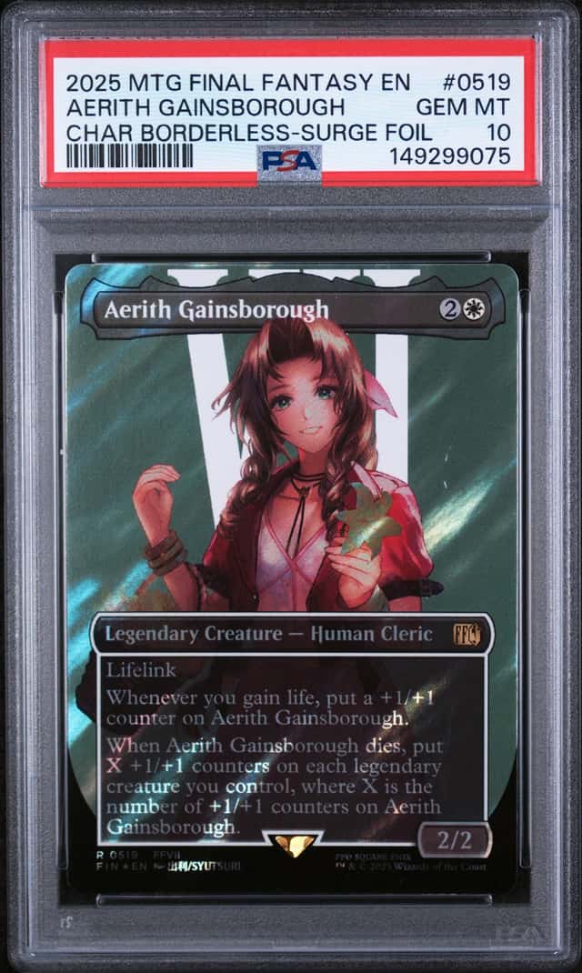 2025 MTG Final Fantasy Borderless Surge Foil #0519 Aerith Gainsborough PSA 10