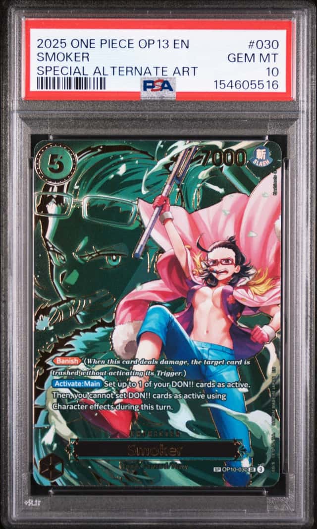 Bandai One Piece Smoker OP10-030 Carrying on His Will SP Foil Alt Art PSA 10