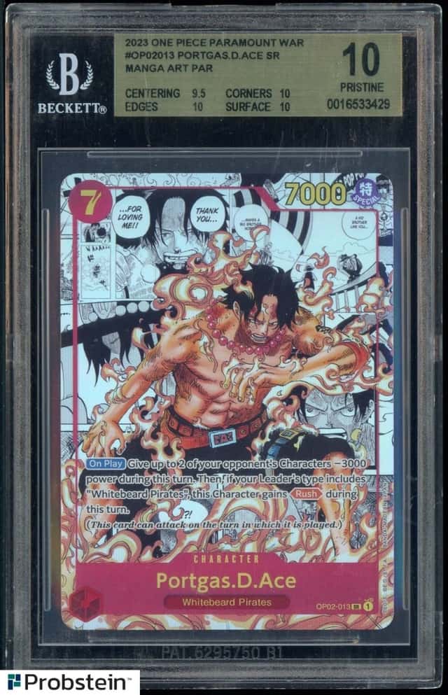 2023 One Piece English OP02-013 Portgas D Ace Manga Alt Art BGS 10 PRISTINE