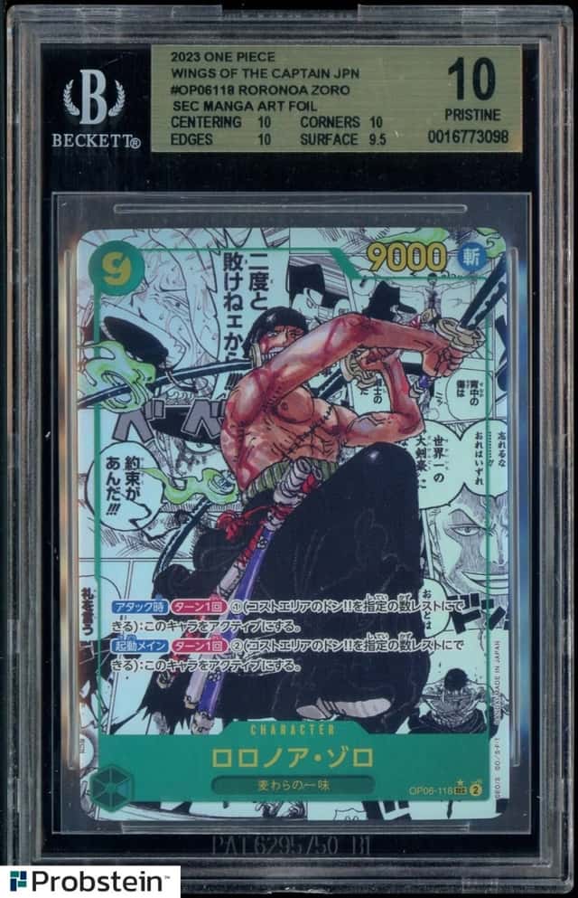 2023 One Piece Japanese OP06-118 Roronoa Zoro Manga Alt Art BGS 10 PRISTINE