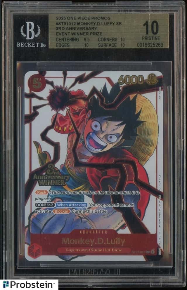 2025 One Piece Promos 3rd Anniversary Winner ST01012 Monkey D. Luffy SR BGS 10