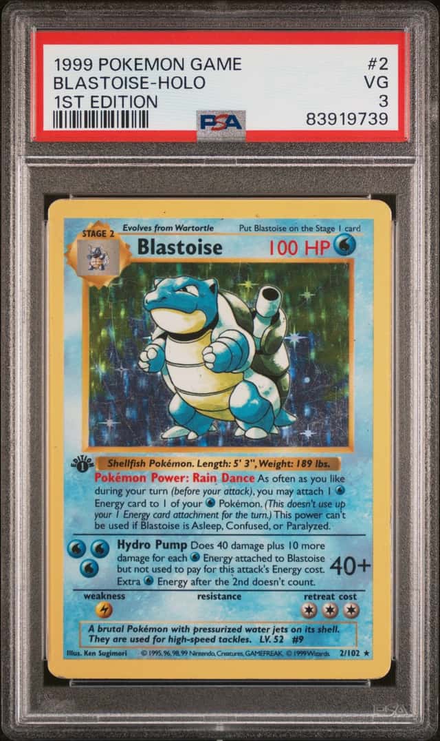 1999 Pokemon Game Base 1st Edition Shadowless #2 Blastoise Holo PSA 3 VG