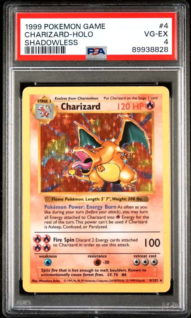 1999 BASE SET POKEMON CHARIZARD-HOLO SHADOWLESS GAME #4 PSA 4