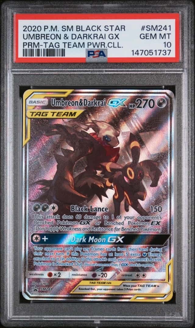 2020 POKEMON UMBREON & DARKRAI GX PRM-TT PWR.CLL. SM BLACK STAR #SM241 PSA 10
