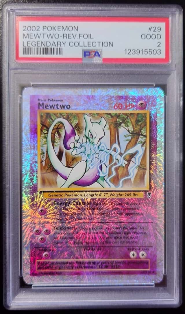 Rare pokemon TCG card Mewtwo 29/110 Reverse Holo Legendary graded PSA 2!