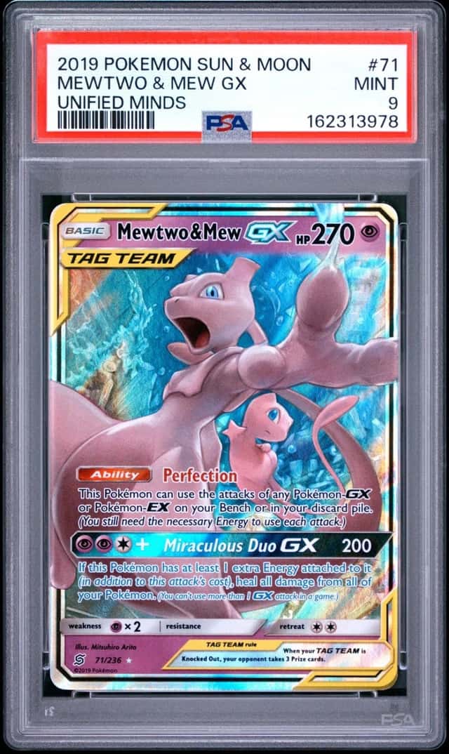 2019 POKEMON SUN & MOON UNIFIED MINDS #71 MEWTWO & MEW GX PSA 9