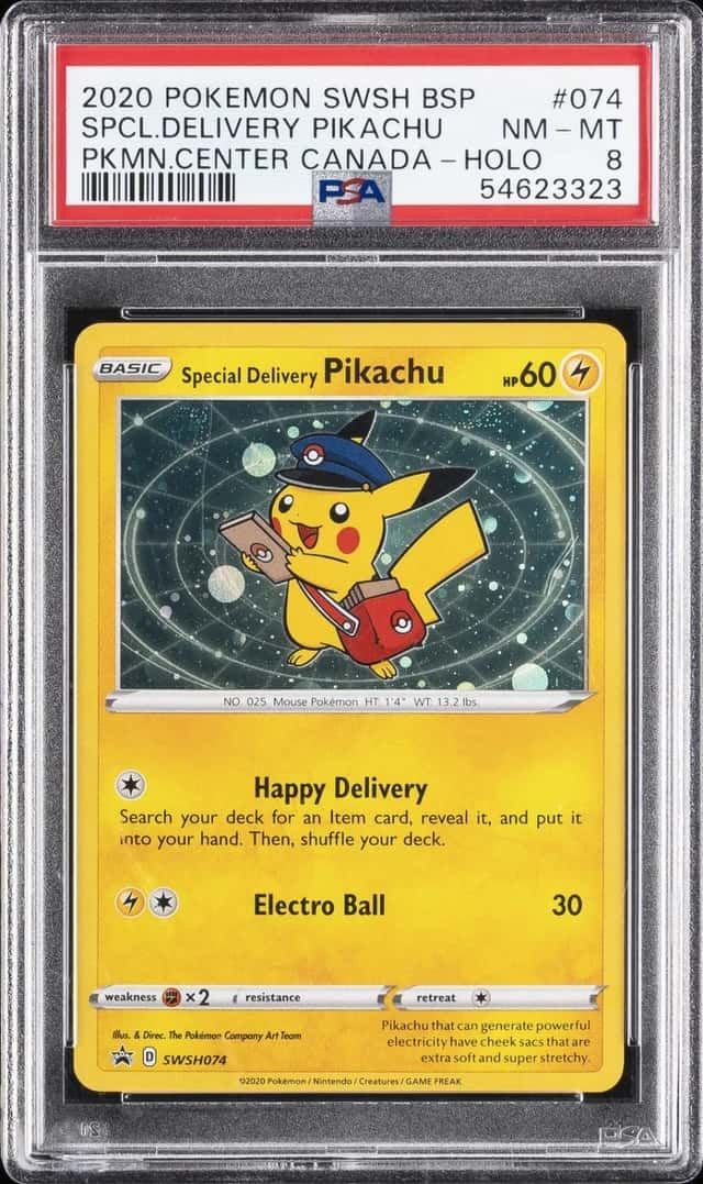 2020 POKEMON SWSH BLACK STAR PROMO #074 SPECIAL DELIVERY PIKACHU-HOLO PSA 8