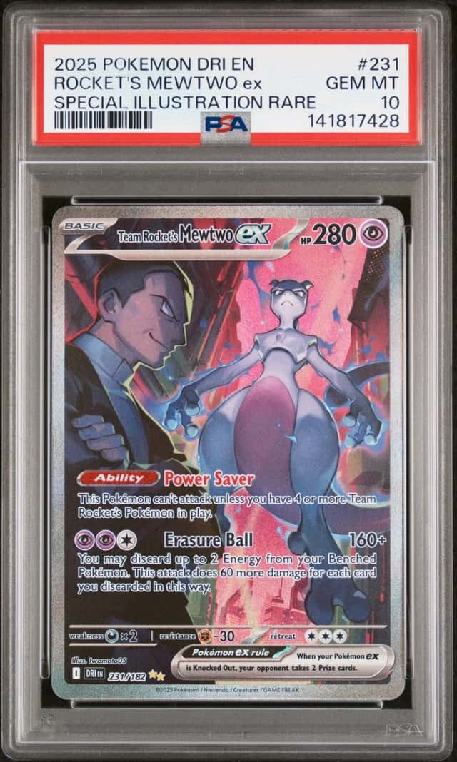 2025 POKEMON DRI SPECIAL ILLUSTRATION RARE #231 TEAM ROCKET'S MEWTWO EX PSA 10