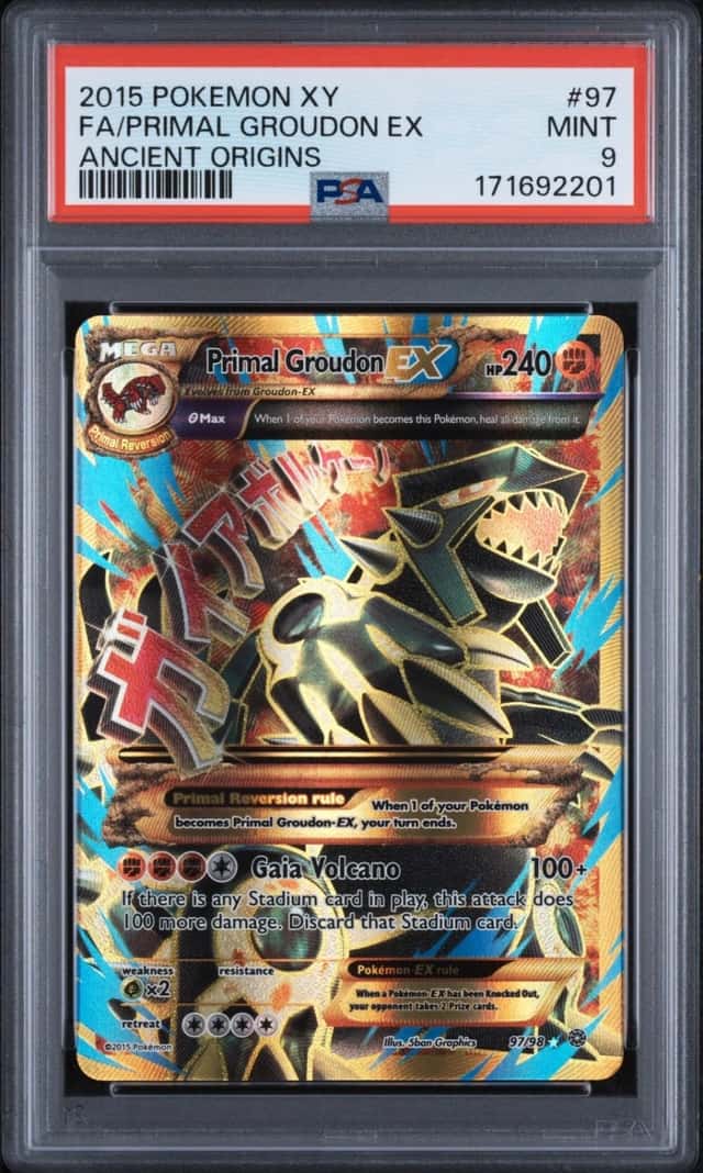 2015 POKEMON XY ANCIENT ORIGINS #97 FULL ART/PRIMAL GROUDON EX PSA 9