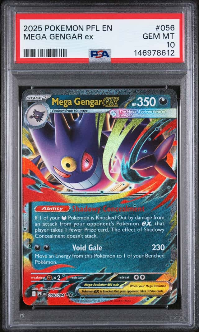 2025 POKEMON PHANTASMAL FLAMES #056/094 MEGA GENGAR EX PSA 10
