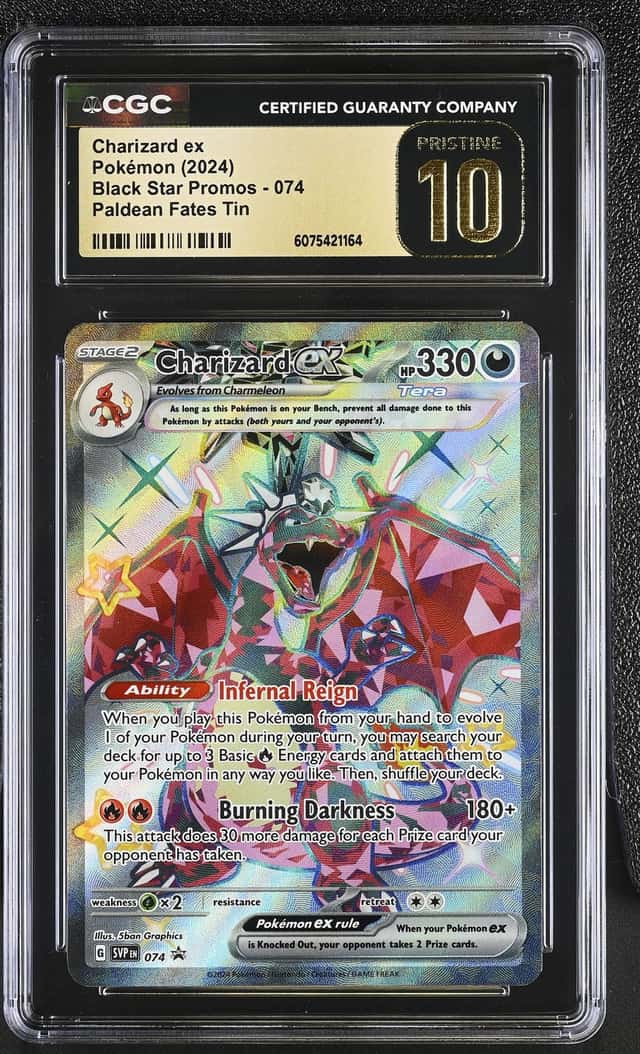 POKEMON CHARIZARD EX 074 BLACK STAR PROMO CGC 10 PRISTINE PALDEAN FATES TIN CARD