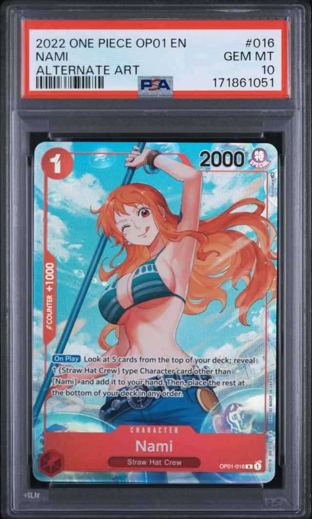 2022 One Piece OP01 EN Alternate Art Pre-Errata #016 Nami PSA 10 GEM MINT