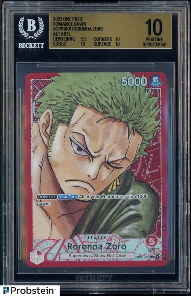 2022 One Piece English OP01-001 Roronoa Zoro Alternate Art BGS 10 PRISTINE