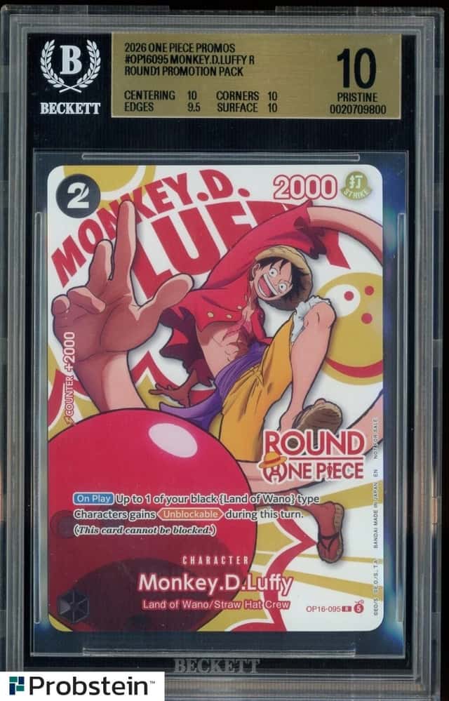 2026 One Piece English OP16-095 Monkey D Luffy Round1 Promo BGS 10 PRISTINE